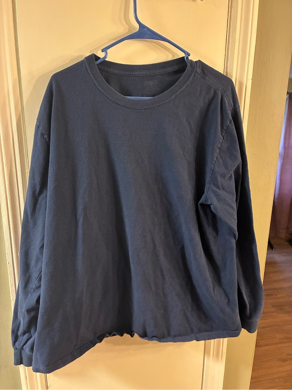Jerzees Mens XL Navy Blue Long Sleeve T-Shirt 100% Cotton Solid Crew Neck Basic